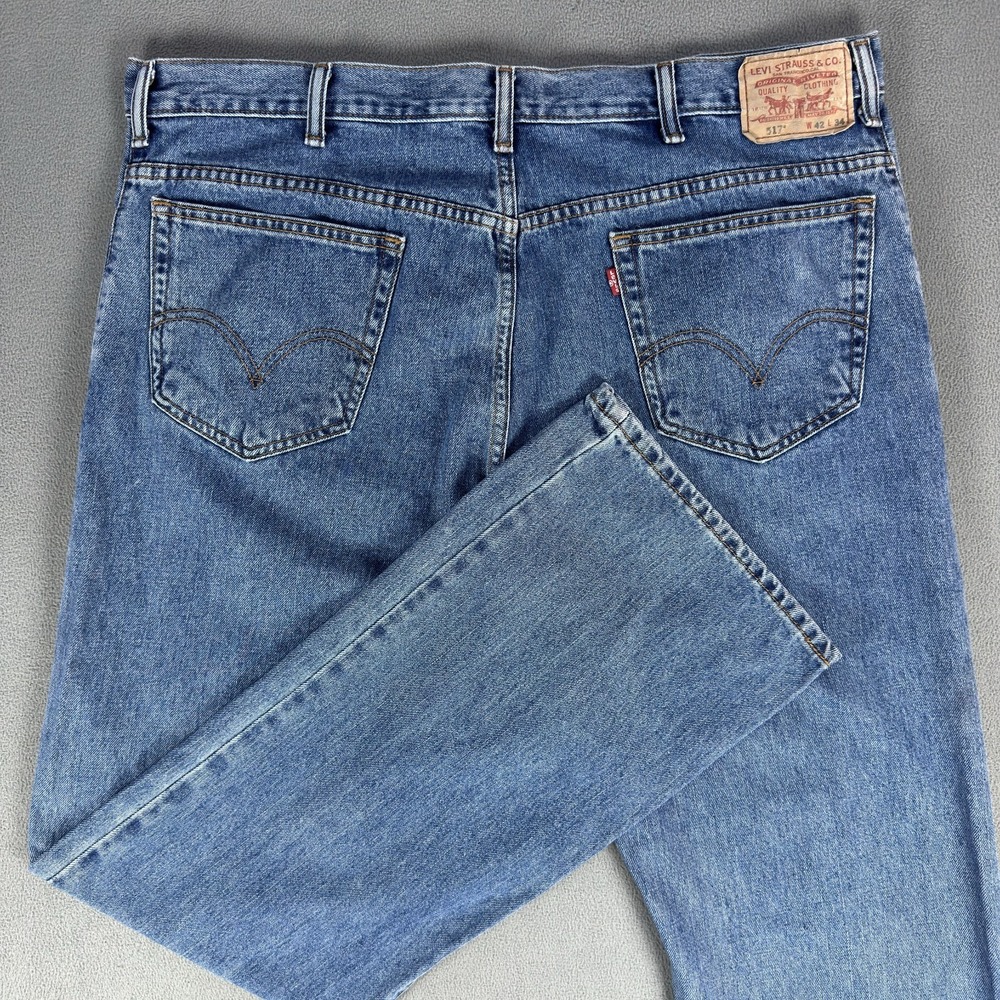 Levis 517 Jeans Mens 42x34 Blue Bootcut Distressed Cowboy Western Y2K Denim